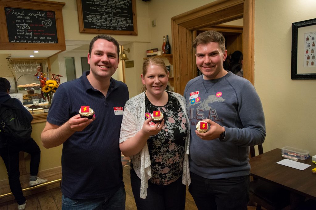 Phil, Natasha and me celebrating the first birthday of Staffs Web Meetup